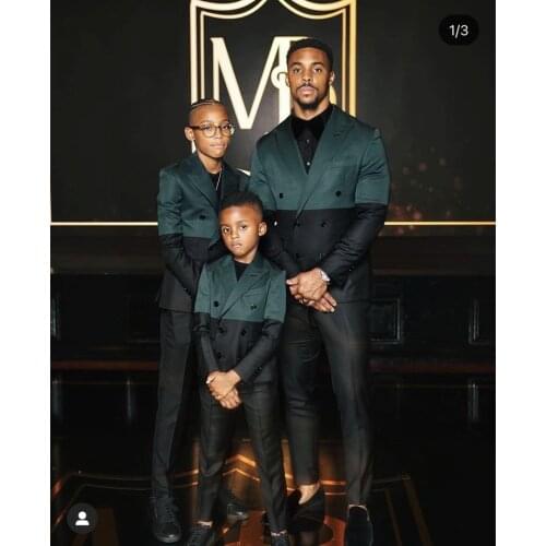 Green Black Patchwork Men Suits Double Breasted Custom Wedding Tuxedos Groom Wear Party Prom Best Men Blazer Suit (Jacket+Pants)