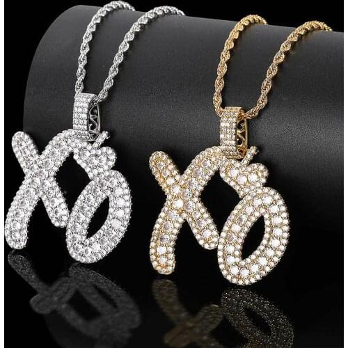 Bling Letters Pendant Necklace AAA Zircon Heart XO Celebrity Style Mens Necklace Fashion Rap Hip Hop Jewelry