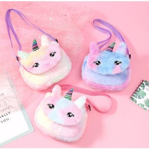 Soft Plush Unicorn Cartoon Children Coin Purse Kawaii Zipper Kid Shoulder Bag Girl Messenger Bag Mini Handbag For Winter