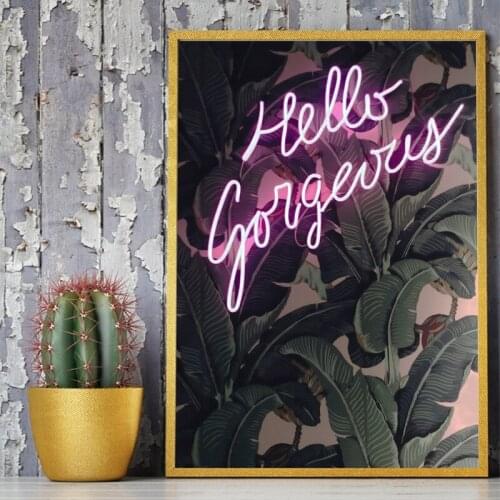 Nordic Wall Decor Wall Art Printing Hello Gorgerous Canvas Poster and Print Wiyh Palm Tree Leaves Wall Art Picture for Home Deco
