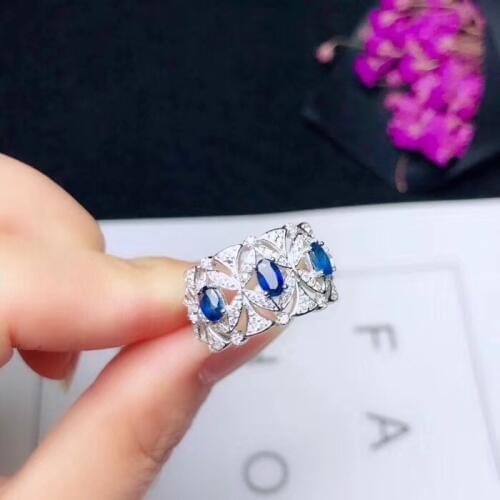 Natural real blue sapphire ring 925 sterling silver Fine handworked jewelry Finger rings