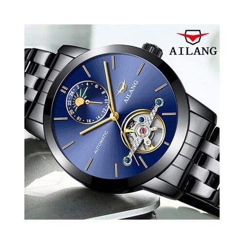 AILANG 2019 New Fashion Flying Tourbillon Automatic Watch Men Moonphase Mechanical Skeleton Watches montre homme erkek kol saati
