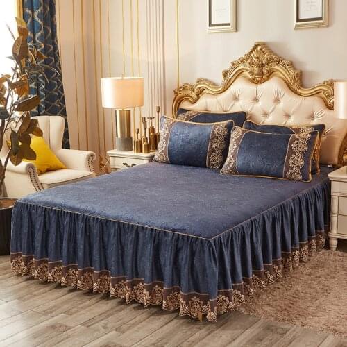 New Crystal Velvet Bed Skirt Bed spreads Single Piece Coral Flange European Style Bedspread Non Slip Bed Group Bedspread Winter