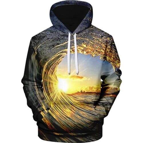 Personality Creative 3D Geometric Swirl Sunset Pattern Hooded Comfortable Color Pinting