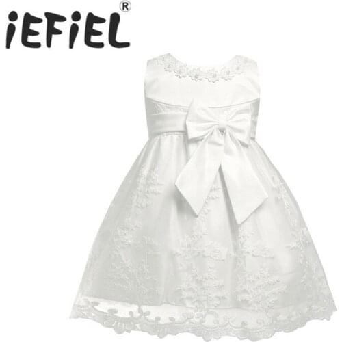 1 Year White/Ivory Birthday Dress Vestido Infantil Newborn Infant Babies Flower Girls Tulle Lace Floral Embroidered Bow Dresses