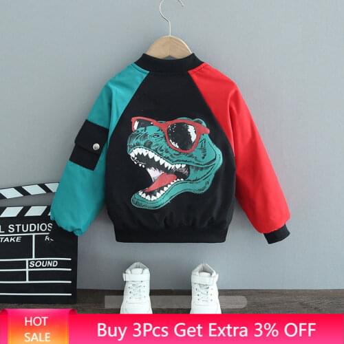 Boys Casual Jacket Spring and Autumn Cartoon Dinosaur Printing Long Sleeve Jacket Baby Children Kids Clothes