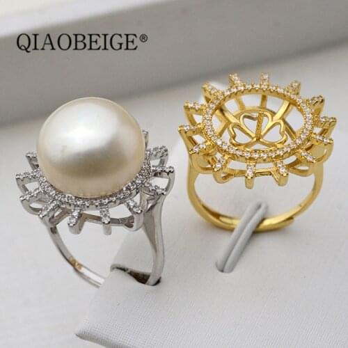 QIAOBEIGE DIY Diy handmade accessories s925 silver sunflower ring 13-15mm pearl empty holder for beautiful lady
