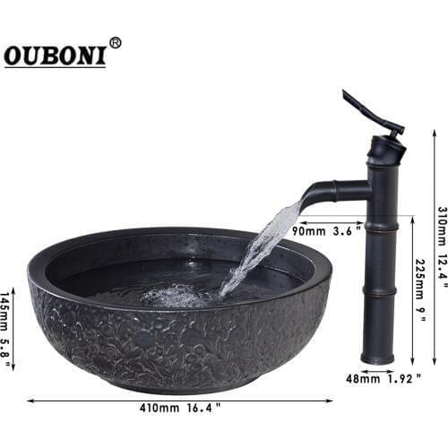 Bathroom Bowl Sink Ceramic Washbasin Handpainting Lavatory Bath Basin Combine with Brass Faucet Mixer Tap