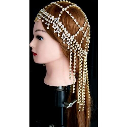 Luxury wedding headdress Crystal bride head chain drag hair style womens jewelry Rhinestone tassel headdress accessories gifts