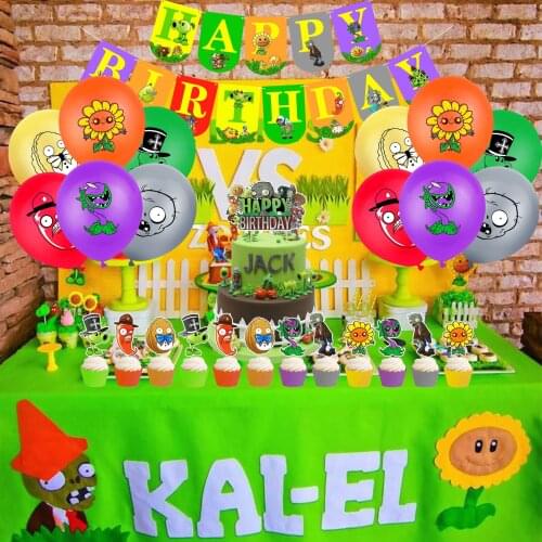 Plants vs Zombie Theme Birthday Party Decoration Supplies PVZ Banner Latex Balloons Cupcake Topper Baby Shower Kids Party Favors