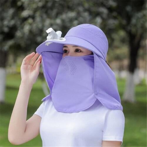 Wide Brim Sunscreen Hats With Fan Neck Face Flap Sun Caps For Outdoor Fishing Sports Sand weave texture cool air