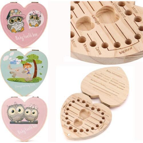 Owl/Elephant Heart English Dutch Portugues Italy Kids Tooth Box Organizer Color Paint Baby Save Milk Teeth Wood Storage Box