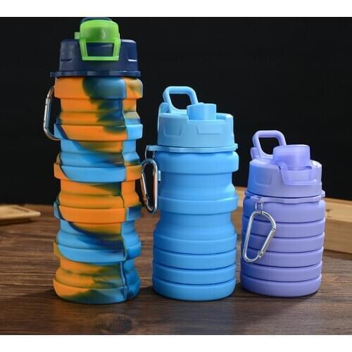 Foldable Sports Water Bottle Collapsible Cup Portable Leak-Proof Silicone Sports Travel Outdoor Bottle with Lid for Running New