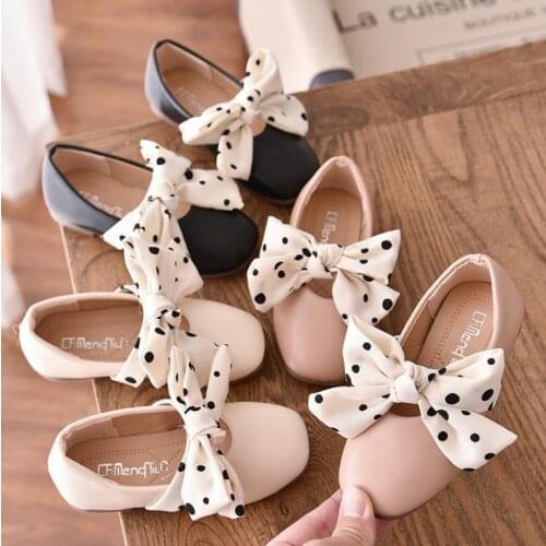 2021 new kids girls pu shoes girls princess bow shoes flat casual shoes 21-36