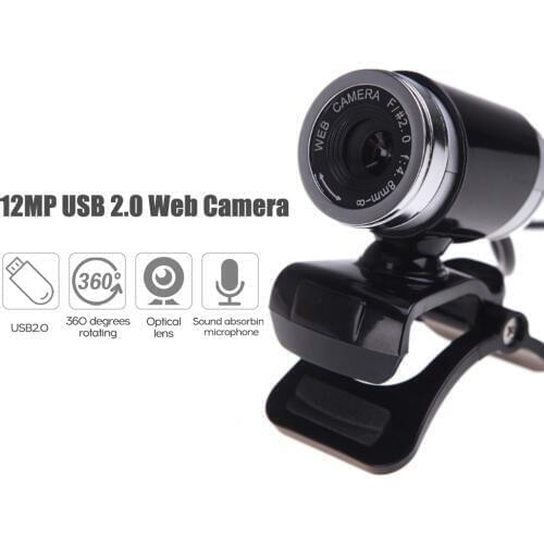 12MP USB 2.0 HD Web Camera with Microphone Clip-on Base Drive-free for Laptop Computer Video Call Online Studying Meeting