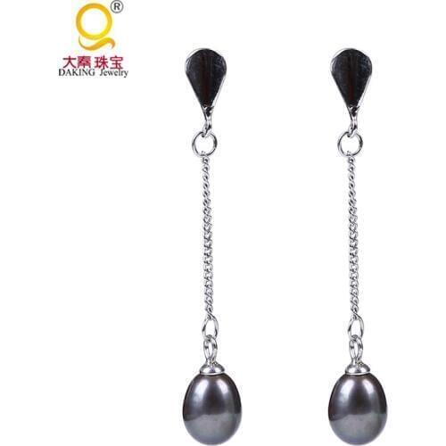 Gorgeous 925 silver AAA drop genuine freshwater pearl long thread earrings real pearl earrings long pearl and chain earrings