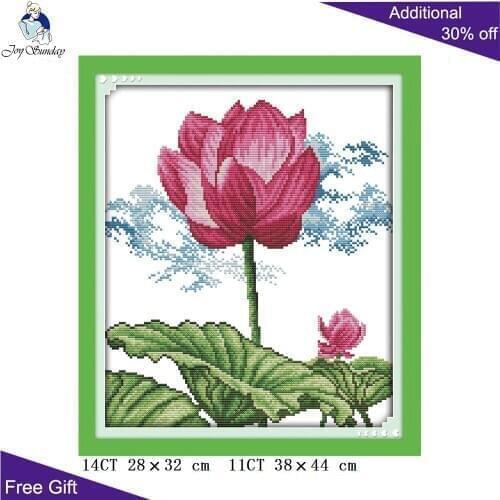 Joy Sunday Lotus Cross Stitch H466 14CT 11CT Counted and Stamped Home Decoration The Dream Lotus Embroidery Cross Stitch Kits