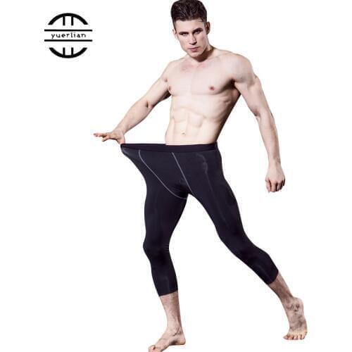 High Quality Compression Pants Sports Men Tights leggings Bodybuilding breathable Fitness Gym 3/4 Trousers Black Running Pants