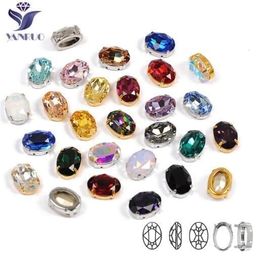 YANRUO 4120 Oval Glass Rhinestones Sewing Strass Pointback Claw Glass Sew On Stones For Jewelry Clothing
