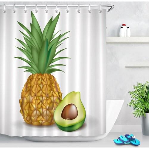 Fruit Shower Curtain Green Avocado & Yellow Pineapple Bathroom White Waterproof Eco-Friendly Polyester Fabric for Bathtub Decor