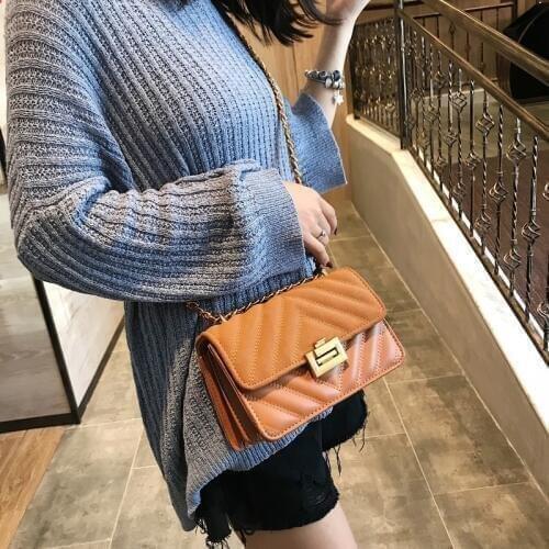Womens Bag 2021 New Fashion PU Leather Messenger Bag Large Capacity Shoulder Bag Retro Chain Small Square Bag
