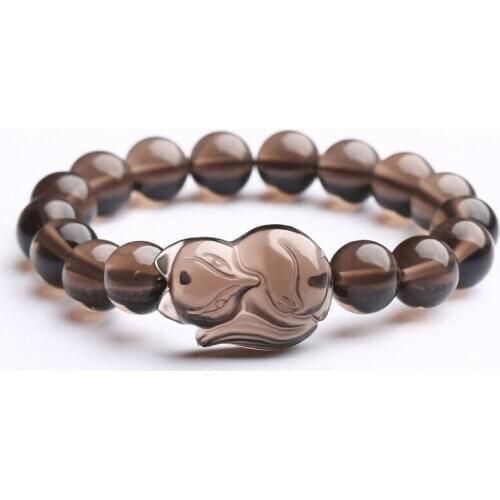 Women Men Ice FOX Bracelets Natural Ice Obsidian Stone Round Buddha Beads Fox Bracelets Gift For Females Fine Jewelry