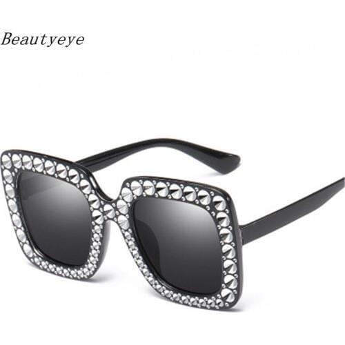 Women Oversized Aviation Square Sunglasses Women Diamond New Fashion Brand Designer Black 2018 Female Sun Glasses Oculos