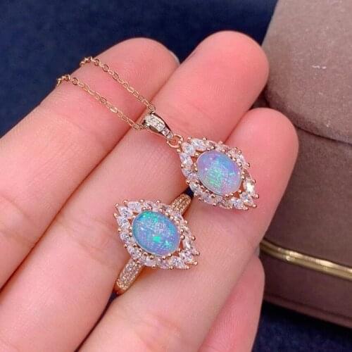 Natural opal ladies set 925 sterling silver inlay for girlfriend anniversary party gift