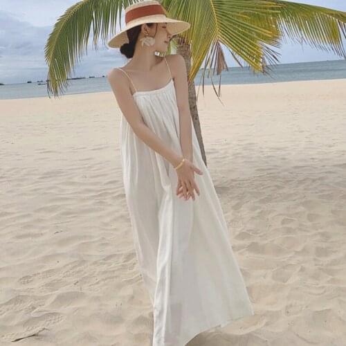 New Fashion Summer Loose Long Sundress Ladies Sexy Strapless Sleevele Vacation Clothes Casual White Robe Holiday Beach Dress