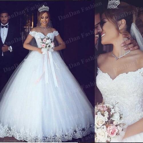 The Latest Arabic Lace Off The Shoulder Wedding Dress V-neck Bridal Gowns Vestido De Novia Custom Made Bridal Gown 2021