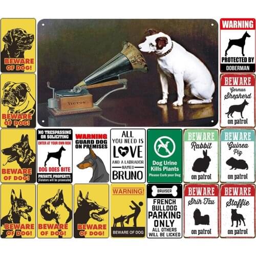 Animal Retro Sign Vintage Metal Tin Beware of Dog Shih Jzu Staffie Doberman Shepheid Rabbit for Yard Sign Bar Garden Decoration