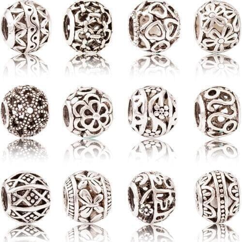 10Pcs/Lot Silver Plated Hollow Charms Beads European DIY Beads Fit Pandora Charms Bracelets & Bangle Fashion Jewelry js1030