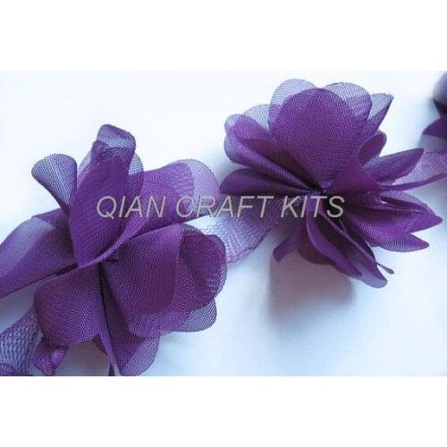 10 yards 2.5" Chiffon Flowers Lace Trim-Purple or specified colors 12 flowers of one yard