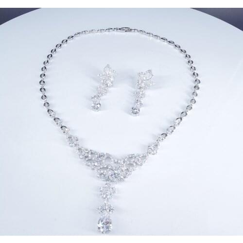 2021 NEW fashion romantic blue red black green shinning CZ zircon necklace earring set wedding party lady jewelry free shipping