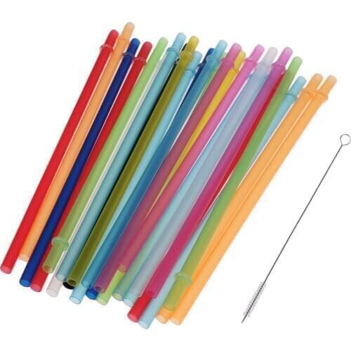 25x Mixed Colored Mason Jar Reusable Hard Plastic Straws & 1x Cleaning Brush Cocktail Drinking Bar Birthday Party Favour Gift