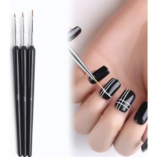 3Pcs Nail Art Painting Brush Hook Line Pull Flower Pen Gel Extension Builder DIY Manicur Nails Art Pens Tools Set