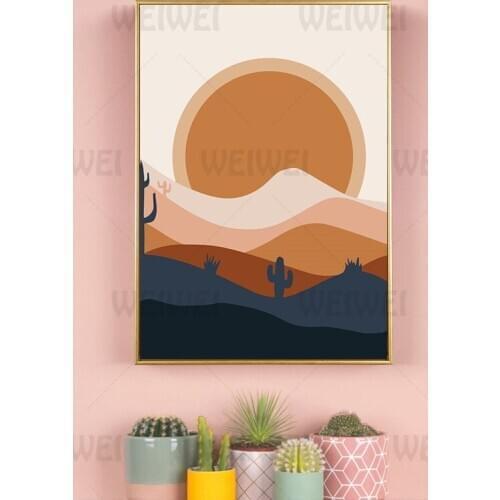 Abstract Painting Sun Moon and Mountain Silhouette Feeling Living Room Canvas Painting Bedroom Study Room Terracotta Wall Poster