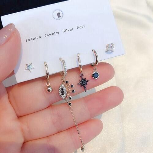 Latest Design Blue CZ Eyes Star Hoop Earrings Set Fashion Micro Inlaid Zircon Earrings For Women 6-piece Sets