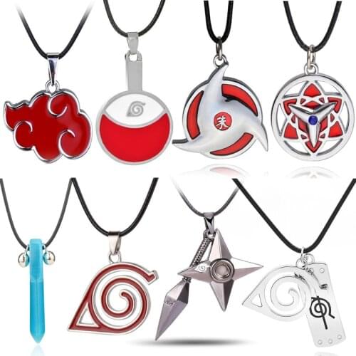 Anime Necklace 2020 Jewelry Prop Pendants Necklaces Leather Rope Kakashi Konoha Symbol Kunai Shuriken Dart Neck Choker
