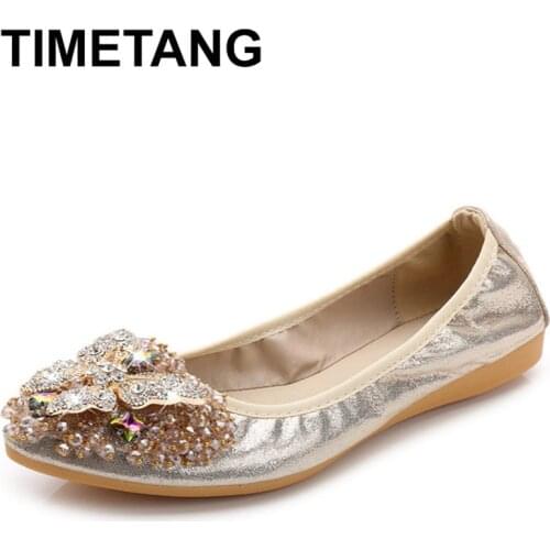 TIMETANG Women Bling Cloth Pointed Toe Ballet Flats Spring/Autumn Female Brand New Crystal Slip-On Casual Shoes