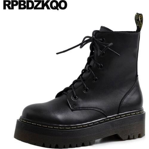 Black Platform Elevator Women Ankle Boots Medium Heel Muffin Combat Flatform Shoes 2021 Harajuku Military Patent Leather Winter