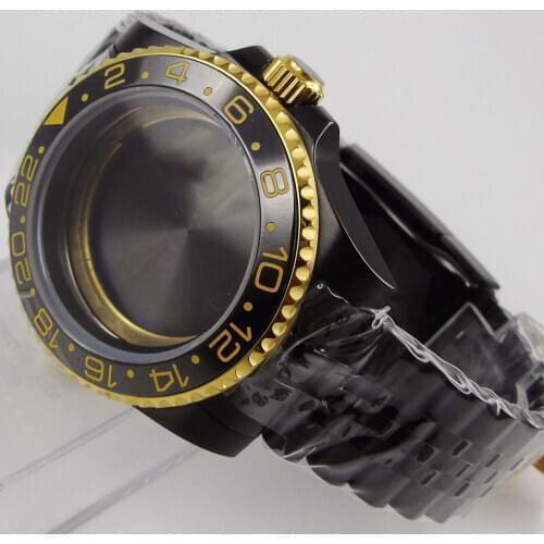 BLIGER Black PVD Coated Watch Case Gold Coated Bezel Jubilee Bracelet Fit ETA 2836 MIYOTA DG 2813 Movement