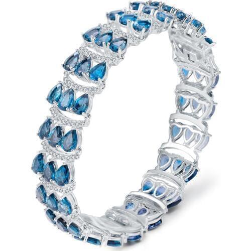 GEMS BALLET Real 925 Sterling Silver Chain Link Bracelet Natural Water Drop Swiss Blue Topaz Gemstone For Women Wedding Jewelry