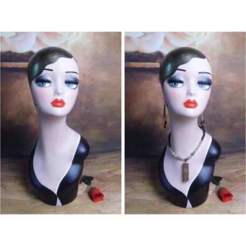 High quality Fiberglass Female Mannequin Dummy Head Bust,Vintage Manikin Head For Hat Display