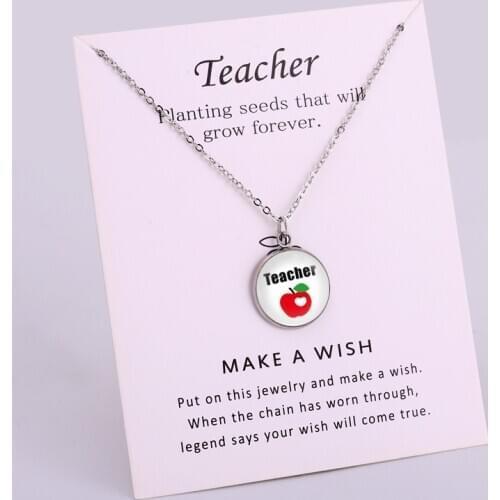Teacher Teach Apple Chain Necklaces Women Girls Jewelry Party Friendship Christmas Gift Drop Shipping