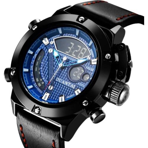Duantai Steel Belt Multifunctional Double Movement Mens Watch Electronic Watch Sports Watch Waterproof Luminous Quartz Watch