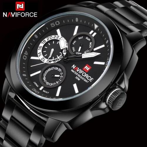 NAVIFORCE Men Quartz Watches Top Brand Military Sport Watch Men Full Stainless Steel Waterproof Calendar Clock Relogio Masculino