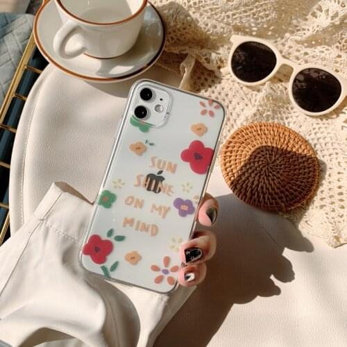 Colored Flowers Phone Case for iPhone 11 12pro 12mini Transparent Shell for iPhone 7 8 XR XS 7/8 Plus Soft Phone Cover Fashion