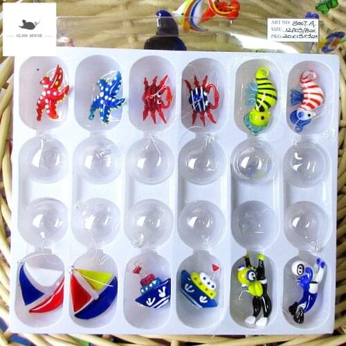 Decorative glass sea animal Figurines Pendant mini hand-made floating glass fish Statue Ornament Aquarium decoration accessories