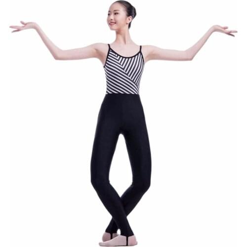 Adult Lycra Ballet Dance Long Leotard Black White Camisole Spandex Ballet Unitard Bodysuit Jumpsuit Women Leotard Overall